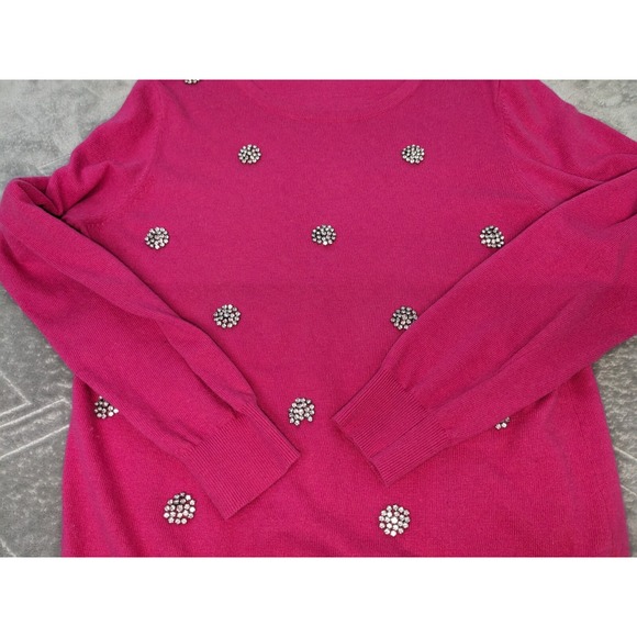 Boden‎ Bright Pink Embellished Rhinestones Pullover Sweater Cashmere Blend Sz 10 - Picture 9 of 12